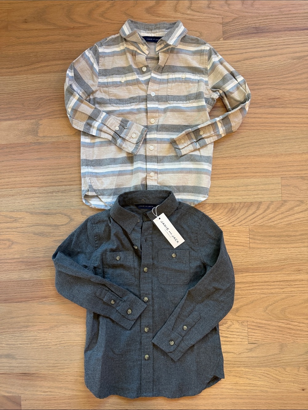 Janie and Jack Boys' 4T Gray Button-Down Shirt & Striped Neutral Button-Up NWT